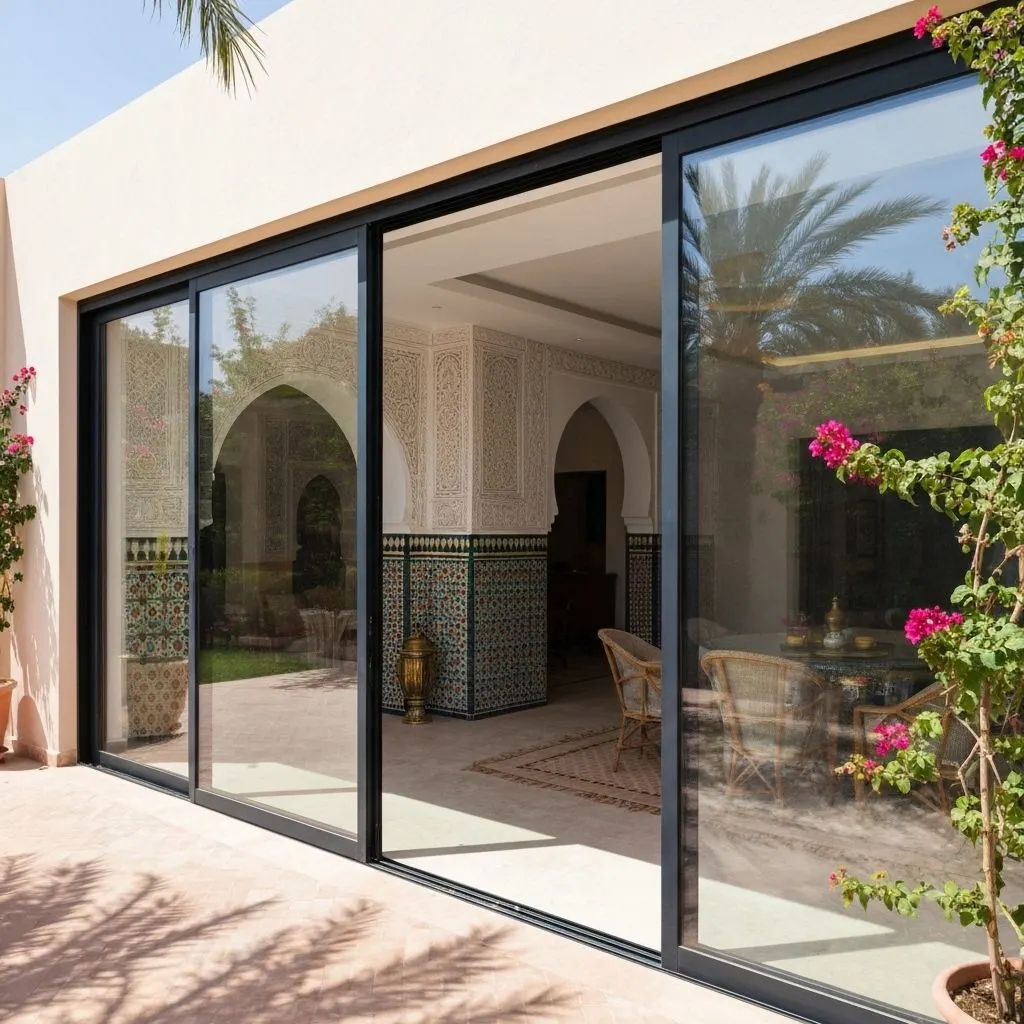modern sliding glass door moroccan home